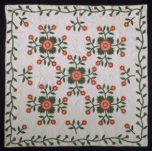 Courtepointe en applique Whig Rose, vers 1850-75 - American School